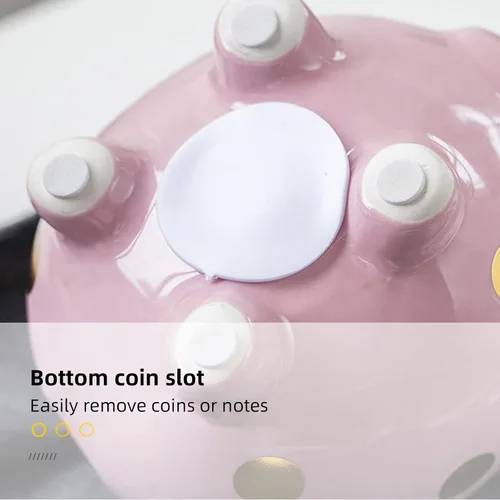 Vista 6 de Hucha de cerámica de dibujos animados, corona de cerdo, moneda, caja de dinero, caja de ahorro de monedas para adultos, niños y niñas (rosa)