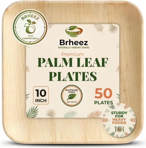 Vista 7 de Brheez Platos de bambú desechables de hoja de palma Platos de aperitivo de bambú de 6 pulgadas Platos biodegradables ecológicos compostables 50