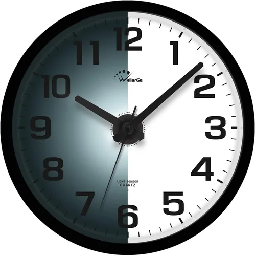 Vista 9 de WallarGe Reloj de pared con luz nocturna para dormitorio, 12 pulgadas Negro