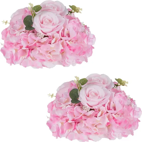 Vista 29 de NUPTIO Ramo de Arreglo de Bolas de Flores - 10 Piezas de 14.2 pulgadas de Diámetro Bolas de Flores Falsas Rosas Rosadas para Centros de Mesa