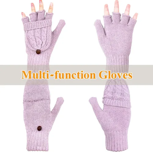 Vista 83 de Beurlike Guantes de invierno para mujer, de lana cálida, a prueba de viento, convertibles, sin dedos