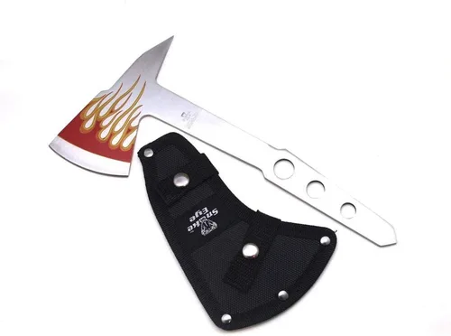 Vista 3 de Hacha de campamento Snake Eye Tactical, compacta, de espiga completa, para caza, pesca, supervivencia Arco iris (par)
