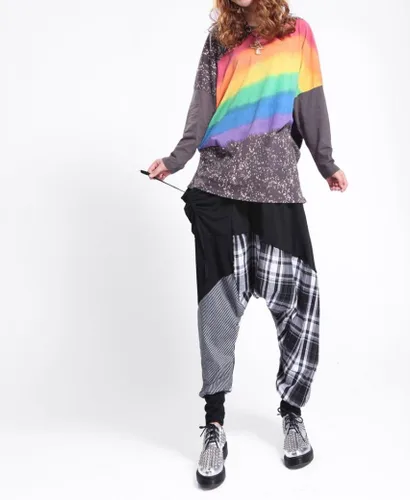 Vista 4 de ellazhu Pantalones de harén casuales para mujer, con cintura baja, bolsillos con estampado a cuadros, para hip hop, pantalones de yoga GY206 A