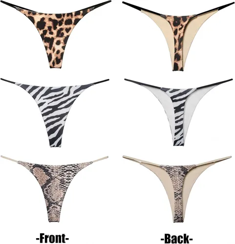 Vista 2 de Tanga de encaje sin costuras para mujer, ropa interior de cintura alta con tiras en G Serie 010-leopardo
