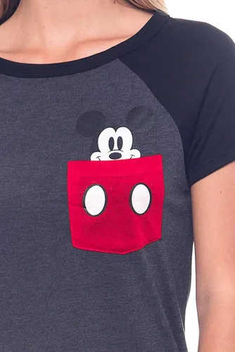 Vista 2 de Disney Camiseta Junior Mickey Mouse Peeking Out of Pocket Print Tee (M, Negro), Negro