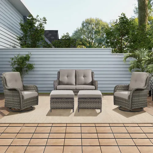 Vista 17 de Rilyson Sofá de mimbre para patio al aire libre, capacidad de peso de 900 libras, sofá grande de mimbre de 3 plazas con cojines de asiento de 4