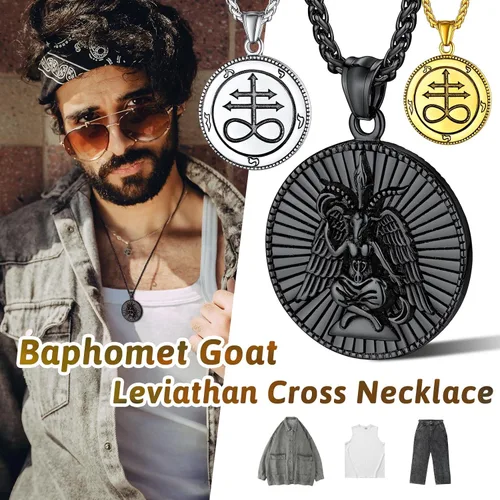 Vista 4 de FaithHeart Collar de cabeza de toro punk de acero inoxidable para hombres y mujeres colgante de cruz invertida de Satanás con delicado embalaje
