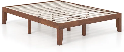Vista 17 de KOMFOTT Armazón de cama de plataforma de madera de 14 pulgadas, tamaño Twin, base de colchón de madera con marco de madera de caucho, fuerte soporte