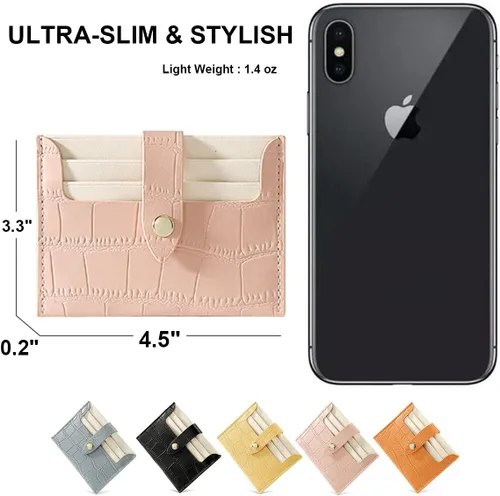 Vista 5 de SUMGOGO Cartera delgada con bloqueo RFID, cartera de piel minimalista con bolsillo frontal para mujer, Marrón, Minimalista