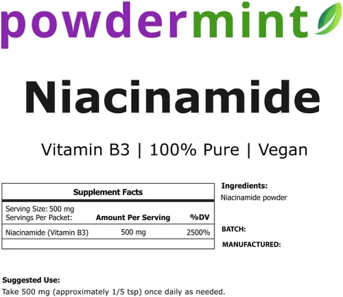 Vista 4 de Polvo de niacinamida (vitamina B3) 100% puro polvo de niacina 500 mg Suplemento sin rubor (2.2 lbs)