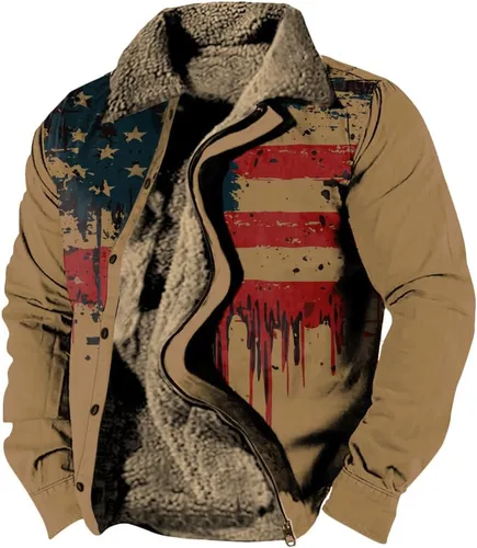 Vista 26 de LOAIHA Chaqueta de invierno para hombre, chaqueta de bandera estadounidense, abrigos occidentales para hombre, con cremallera, forro polar cálido