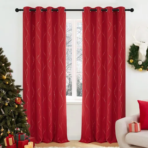 Vista 26 de Deconovo - Cortinas opacas con diseño dorado estampado y ojales, negro, de 42 pulgadas de ancho x 45 pulgadas de largo