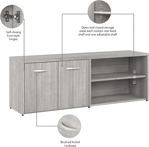 Vista 4 de Bush Business Furniture - Armario de almacenamiento bajo híbrido con puertas y estantes en gris platino