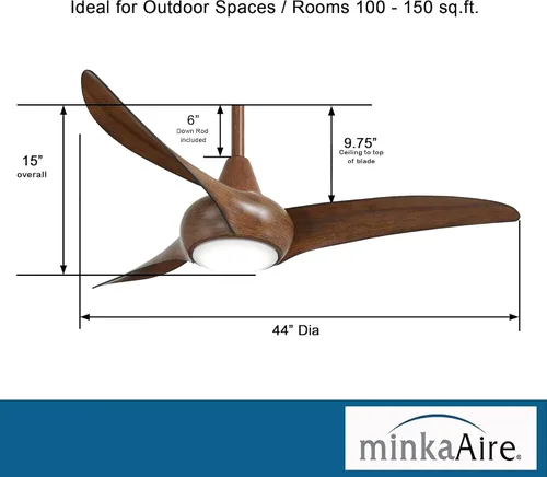 Vista 9 de Minka-Aire F845-DK Ventilador de techo Light Wave de 44 pulgadas con luces LED y mando a distancia, acabado Koa envejecido