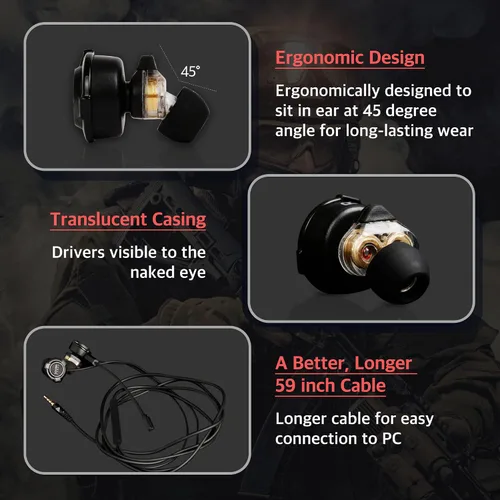 Vista 5 de SPE-G9 - Auriculares para juegos de doble controlador de 0.138 in con micrófono doble, auriculares con cable de 4.9 ft para PC, móvil, Xbox, PS5
