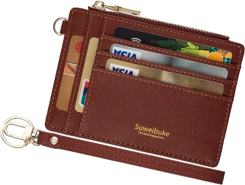 Vista 20 de Cartera delgada para mujer con bloqueo RFID para tarjetas de crédito, porta tarjetas tipo pulsera con cremallera para identificación, cartera