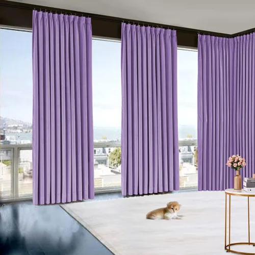 Vista 10 de Cortinas plisadas de doble pellizco extra largas sólidas de 2 pisos para ventana, sala, sala de teatro, oficina, sala, partición, atractivo Azul