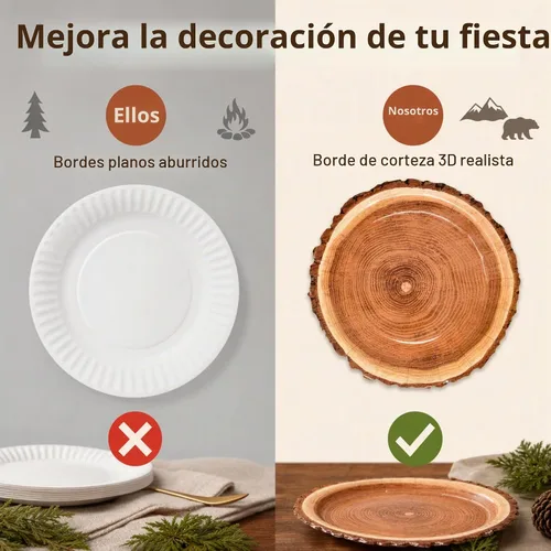 Vista 7 de Gift Boutique - 50 platos de papel de postre de grano de madera rústica
