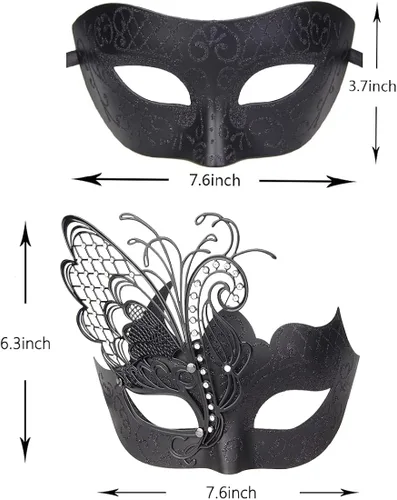 Vista 2 de IETANG Máscara de mascarada para parejas, juego de máscaras venecianas de Mardi Gras con collar y corbatín