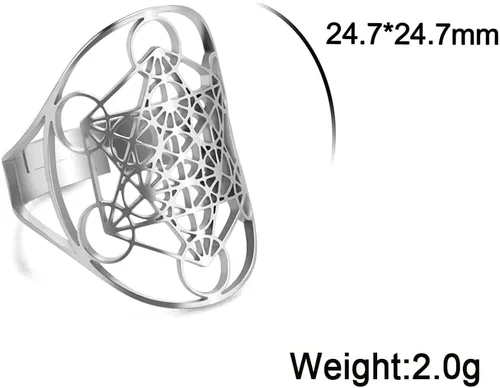 Vista 7 de Amaxer Metatron's - Anillo de acero inoxidable con diseño de arco y metatrón, para mujer, con banda abierta