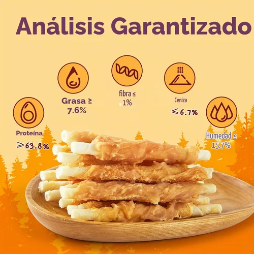 Vista 3 de Jungle Calling Golosinas para perros, palitos de cuero crudo envueltos en pollo para perros, deliciosas y nutritivas golosinas de recompensa
