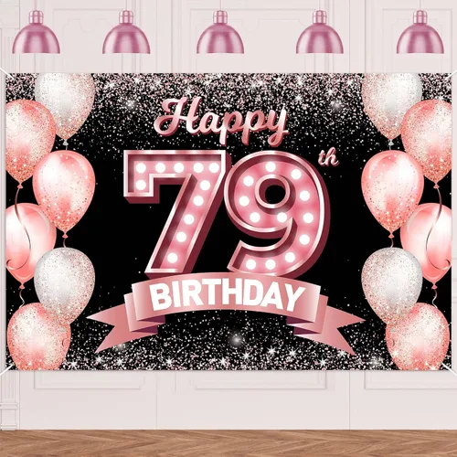 Vista 309 de Cartel de feliz cumpleaños décimo oro rosa, telón de fondo, saludos a 10 años, globos de confeti, decoración temática para niñas de 10 años