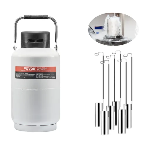 Vista 9 de VEVOR Tanque de Nitrógeno Líquido, Contenedor de Nitrógeno Líquido de Aleación de Aluminio de 3 L, Tanque Dewar de LN2 con 6 Botellas y Bolsa
