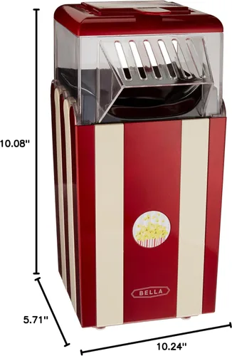 Vista 4 de BELLA 13554 Máquina para hacer palomitas de maíz de aire caliente, rojo y blanco