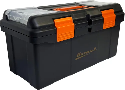 Vista 3 de Homak Caja de herramientas de plástico con bandeja y divisores, negro, 19.25 pulgadas