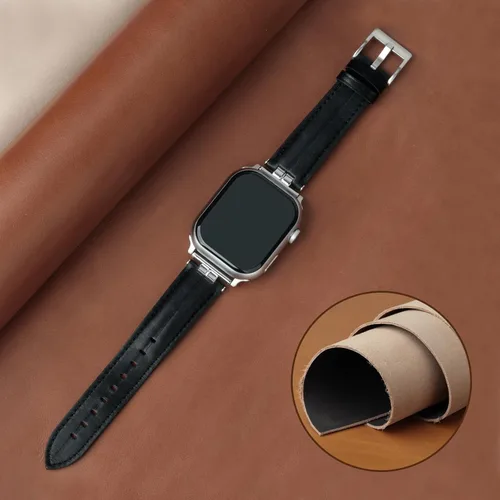 Vista 3 de Correa de cuero compatible con correas de Apple Watch para hombres de 38/40/41/42/44/45/46/1.929 in, correa de cuero genuino para iWatch Series 10