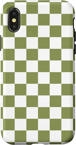 Vista 5 de Funda para iPhone 17 con diseño de cuadros verde oliva estético retro