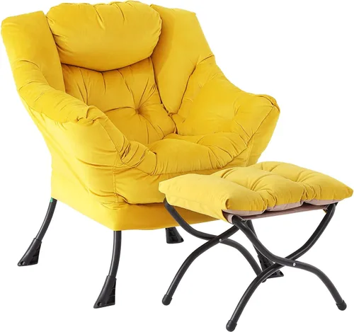 Vista 18 de Furlide - Silla perezosa con otomana, cómoda silla de lectura para dormitorio, color gris Gris ceniza