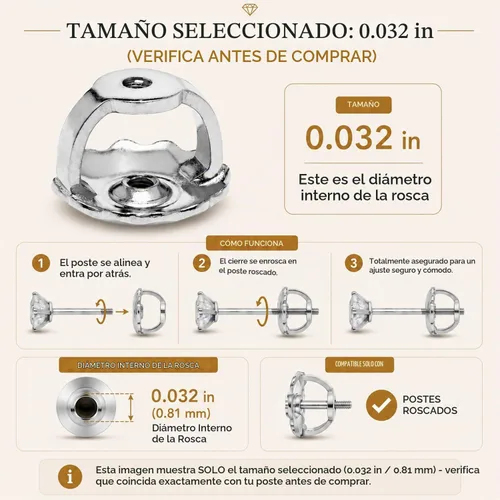 Vista 2 de Everyday Elegance Reemplazo de Respaldo de Dos Aretes de Oro Blanco Sólido 14K Rosca de Tornillo que se Enrosca y Desenrosca Bloqueo de Respaldo