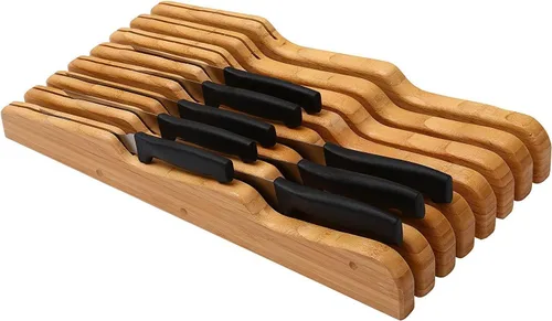 Vista 6 de YBM Home & Kitchen taco de bambú para cuchillos para interior de cajones, Madera natural
