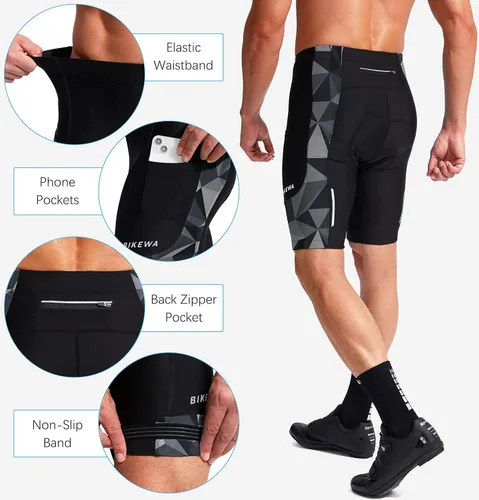 Vista 5 de Bikewa Pantalones cortos de ciclismo para hombre con acolchado 3D para ciclismo de carretera, ciclismo de montaña, ciclismo UPF 50+, bolsillos