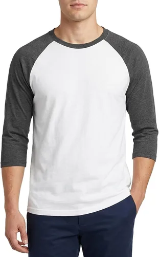 Vista 35 de Camiseta de béisbol raglán para hombre, de algodón, dos tonos, casual, atlética