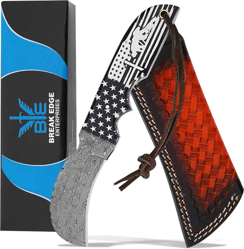 Vista 11 de Cuchillo de Hawkbill de Lineman hecho a mano de acero 1095 con funda de cuero, cuchillo de utilidad resistente para electricistas y pelado de cables