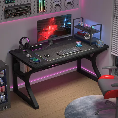 Vista 2 de 55.1 x 23.6 In Computer Desk Study Table PC Desk w/Storage for Home Office Black