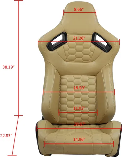 Vista 4 de IKON MOTORSPORTS, Asientos universales para vehículos de carreras con deslizadores dobles, asientos deportivos reclinables de cuero PU beige + cuero