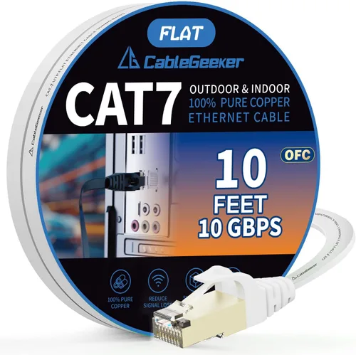 Vista 21 de Cable blindado Cat 7 para conexión de Ethernet (cable de la más alta velocidad), plano, tiene un conector RJ45 a prueba de enganche, para módem