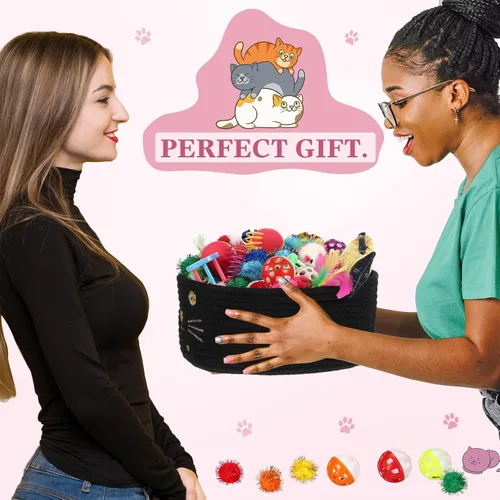 Vista 7 de Zopeal - Juego de 58 cestas de almacenamiento para gatos de verano, juguetes de regalo, bolas intermitentes coloridas para mascotas, bolas Negro