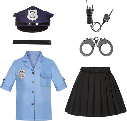 Vista 6 de KAKALVER Disfraz de oficial de policía para niños, disfraz de policía para fiesta de Halloween, regalo de policía para niñas, juego de rol