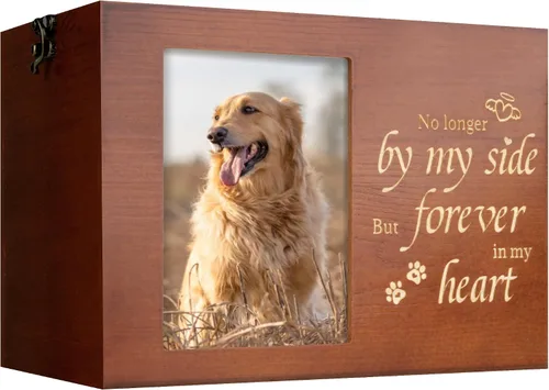 Vista 9 de Urnas para mascotas para perros o gatos cenizas con marco de fotos, caja de memoria de madera para recuerdos con franela negra como forro, regalos