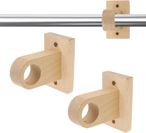 Vista 9 de Wealrit 2 soportes de madera sin terminar para cortinero, soporte de extremo de armario, soporte de barra de armario con tornillos para barra