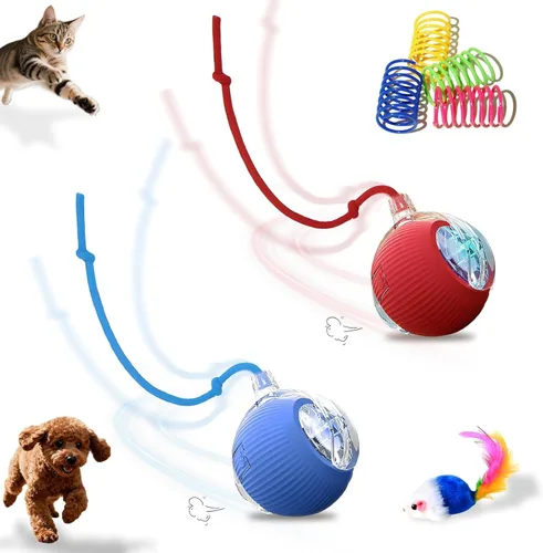 Vista 9 de Pelota interactiva de juguetes para gatos y perros de interior, juguete automático para gatos, rotación automática de 360°, evita obstáculos