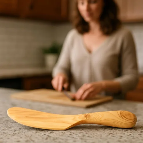 Vista 5 de Saaremaa Nordic Art Store - Cuchillo de mantequilla de madera de enebro hecho a mano con mango de mosaico
