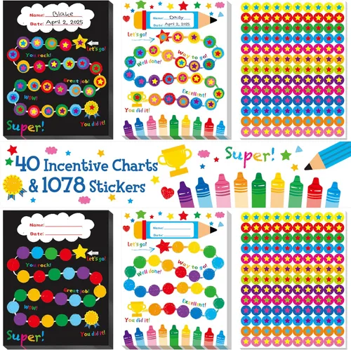 Vista 11 de 4 gráficos de incentivos con 3300 calcomanías reutilizables, tabla de recompensas con temática de bosque/granja/océano/espacio para aula, hogar