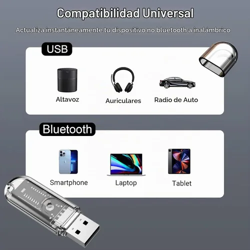 Vista 4 de Kit de coche USB a Bluetooth - Adaptador de audio inalámbrico para estéreo del hogar y del automóvil, soporta conversaciones manos libres