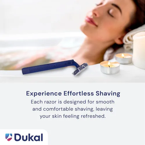 Vista 6 de Dukal DawnMist - Maquinilla de afeitar desechable de doble hoja, mango azul, paquete a granel de 100, afeitado de precisión para un aseo suave