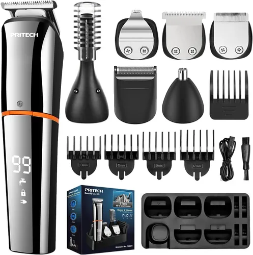 Vista 7 de PRITECH - Kit de aseo para hombre, 6 en 1, recortadora de barba y cortadora de pelo, inalámbrico for Home Travel Gifts, USB Charging, Foil Shaver